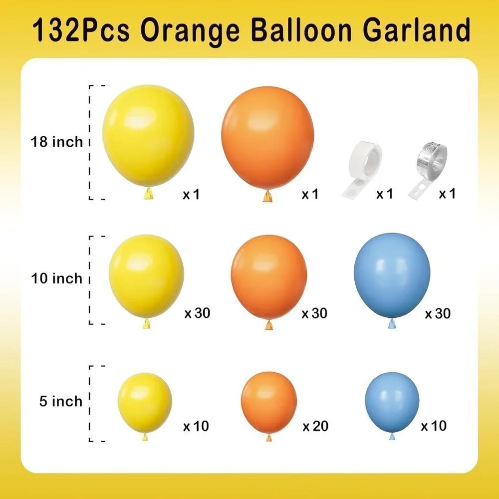 132Pcs Orange and Yellow Balloon Arch Garland Kit-Light